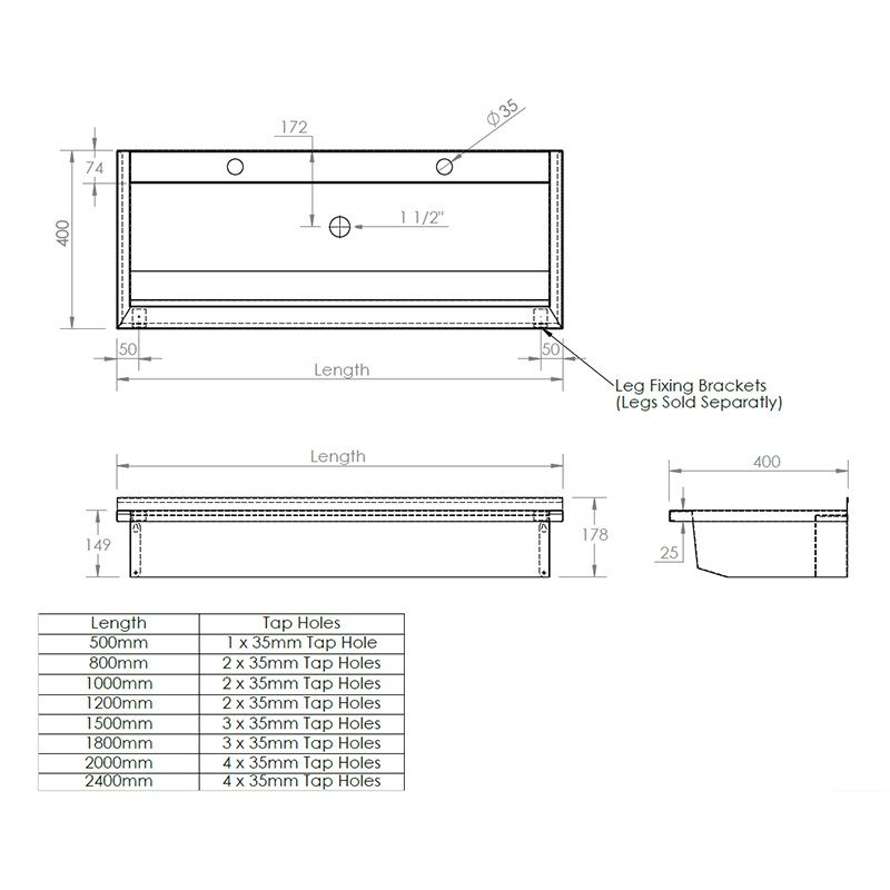 Stainless Steel Pre-Drilled Wash Trough