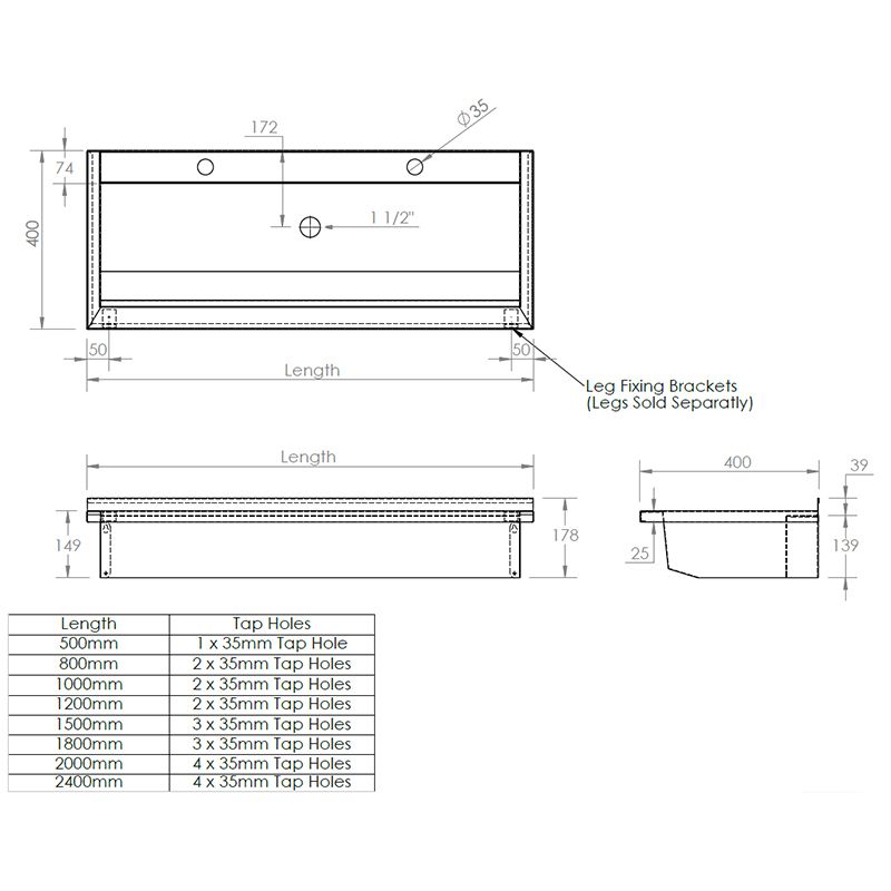 Stainless Steel Pre-Drilled Wash Trough