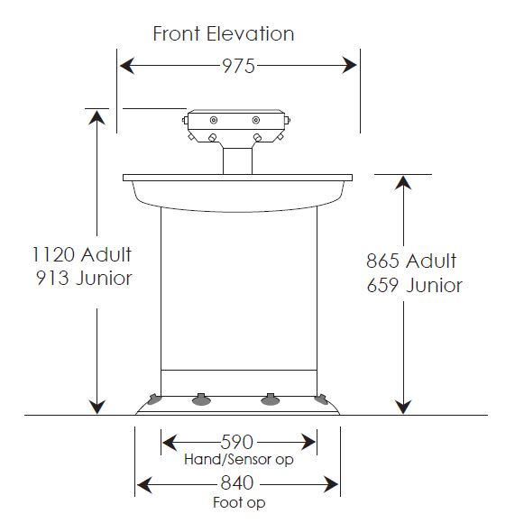 6 user wash fountain dimensions