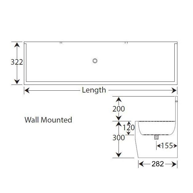 Corian Wall Mounted Splashback Wash Trough