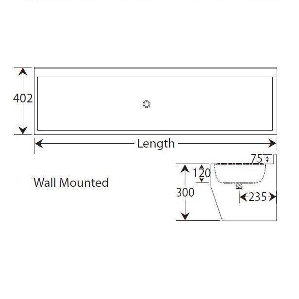 Corian Wall Mounted Taplanding Wash Trough