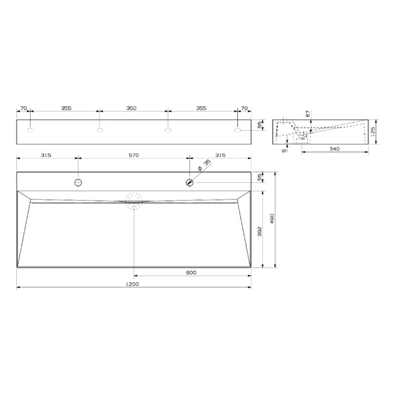 Stock Solid Surface Wash Trough, 1200mm Long