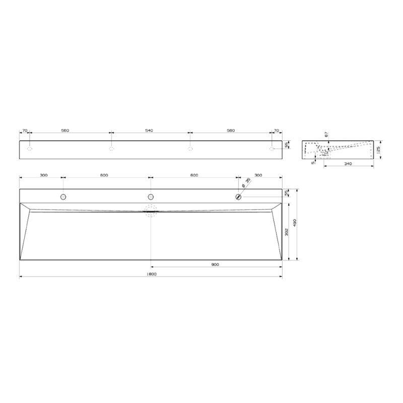 Stock Solid Surface Wash Trough, 1800mm Long