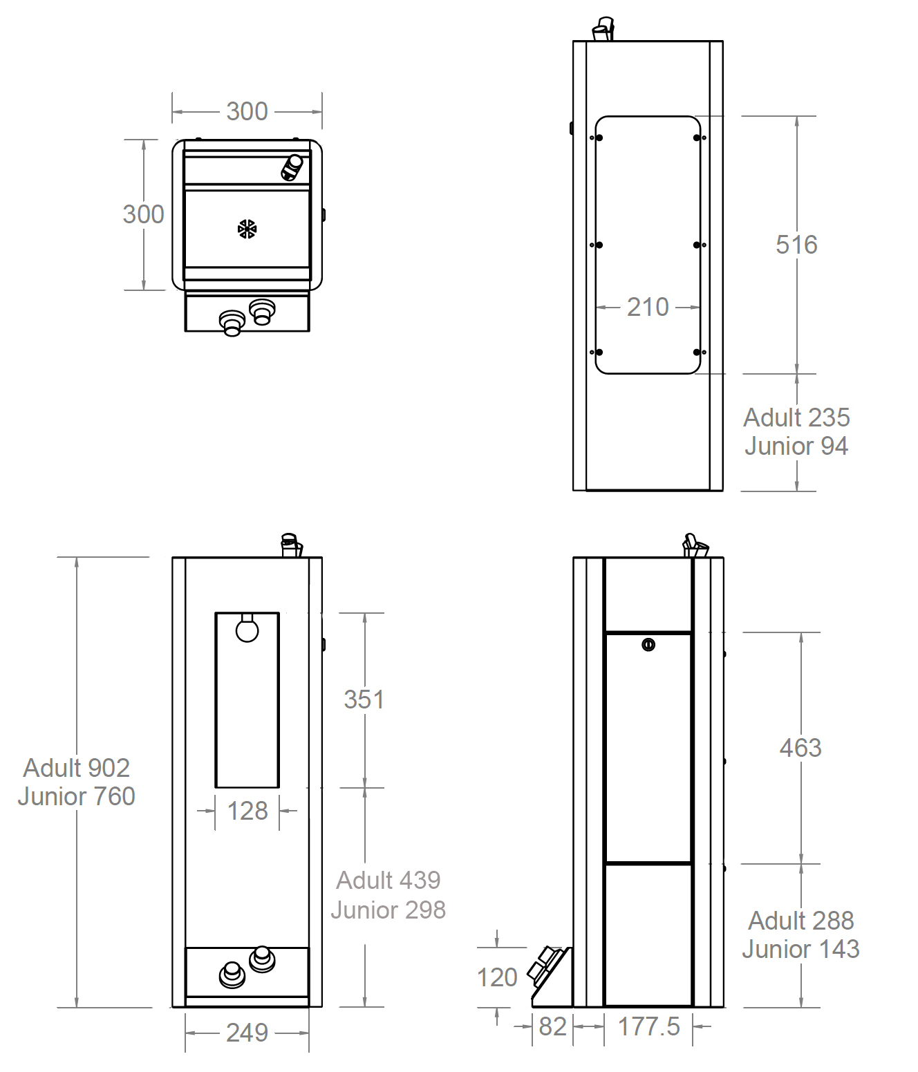 foot op junior fountain bottle filler dimensions