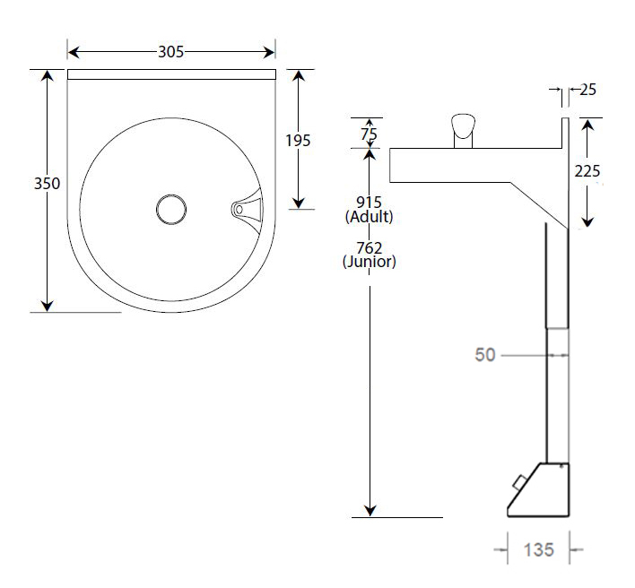 foot operated hands free drinking fountain dimensions