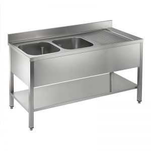 Stock catering sink double bowl single drainer 1500mm long