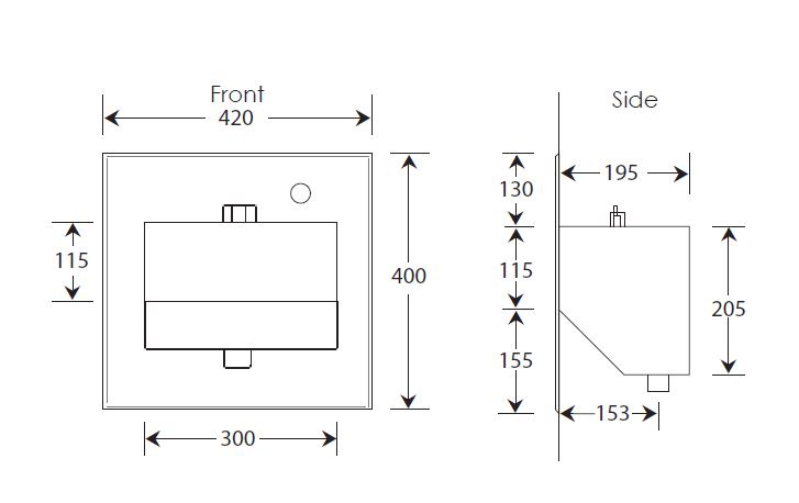 wall recessed hand rinse unit dimensions