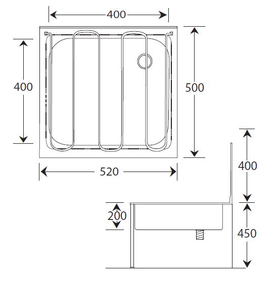 heavy duty bucket sink with front support legs dimensions