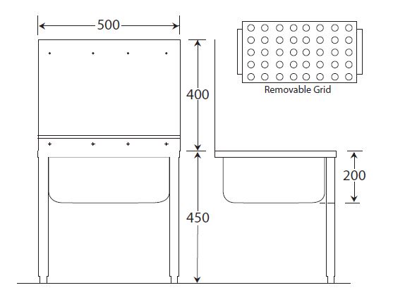 wall mounted bucket sink with legs dimensions